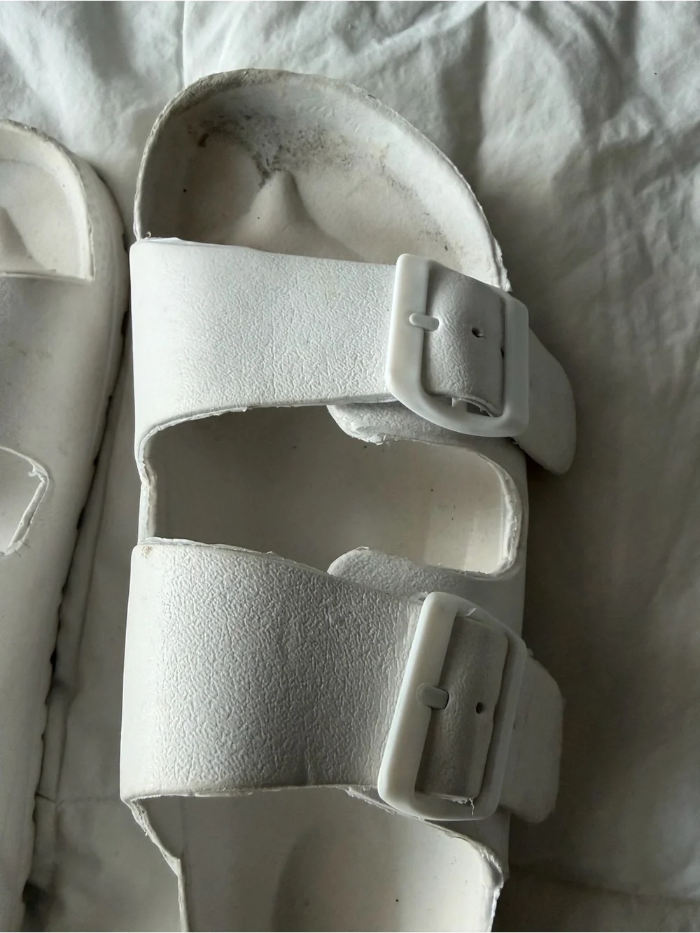 White Double-Strap Slide Sandals